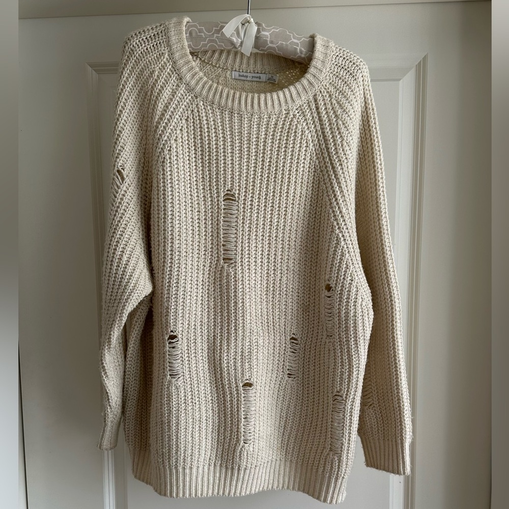 bishop + young Distressed Cream Sweater